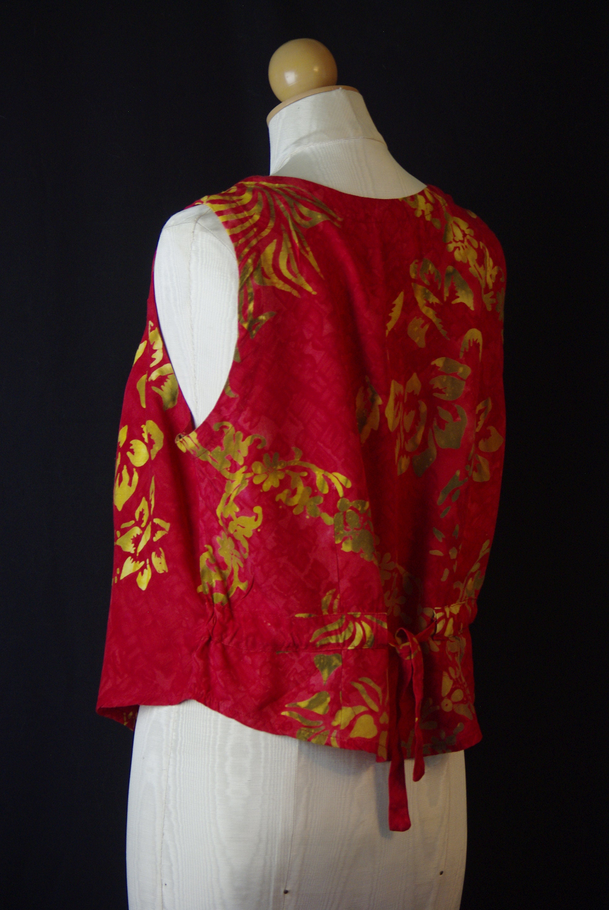 Red White Batik Vest Kimono