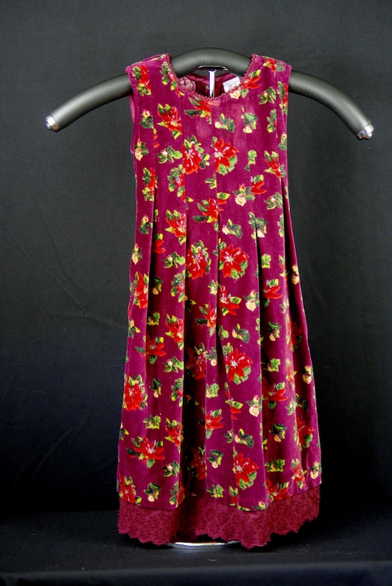 Girls April Cornell Size 3/4 Velvet Dress Burgundy Floral Print - Main Image