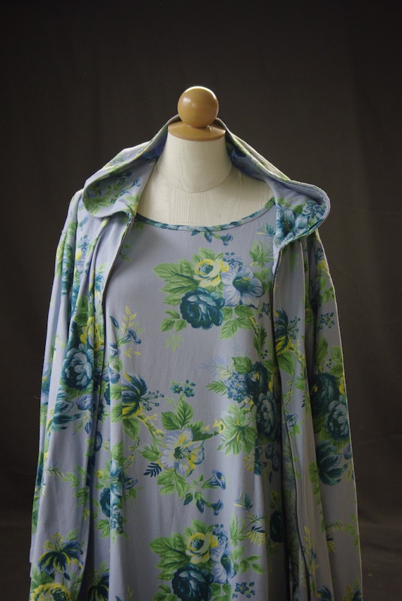 Blue Floral Cotton Knit Dress & Hoodie, April Corn