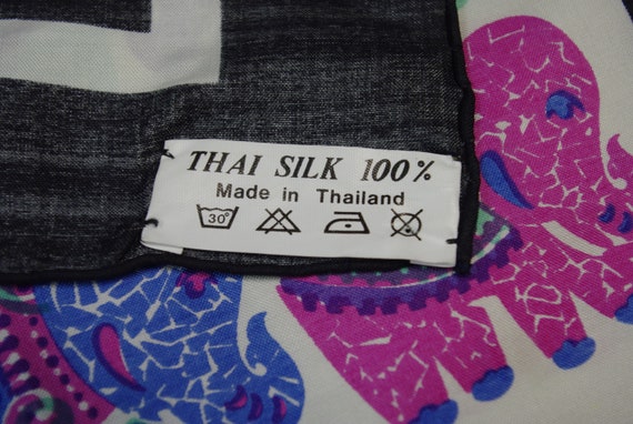 Elephant Silk Scarf, Square Thai Silk Scarf, Pink… - image 4
