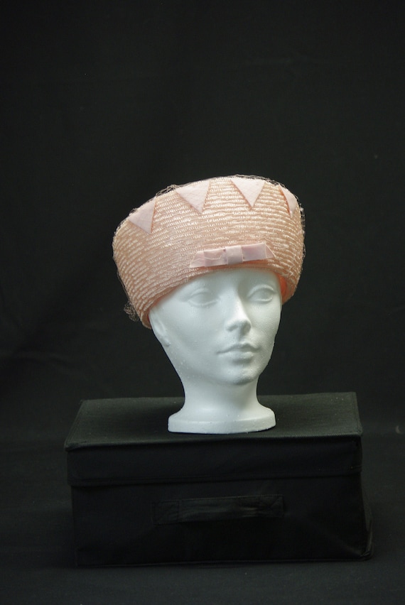 Blush Tall Pill Box Hat, Cossack Vintage Hat