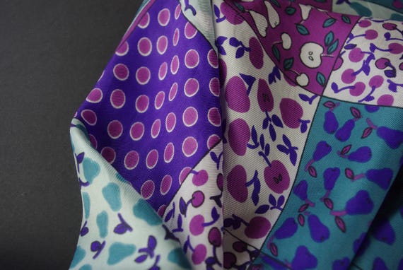 Patchwork Pattern Scarf Vintage Square Teal Purpl… - image 6