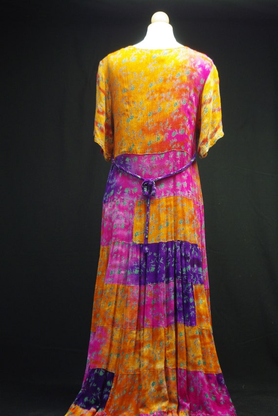 Pink & Orange Patchwork Peasant Dress - image 6