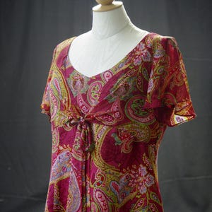 Silk Dress Size 12 Raspberry Paisley Print A-Line Sheer Dress Coldwater Creek Summer Flirty Lined