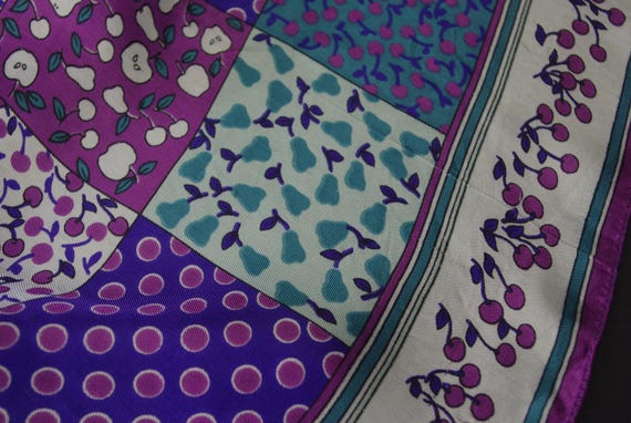 Patchwork Pattern Scarf Vintage Square Teal Purpl… - image 7