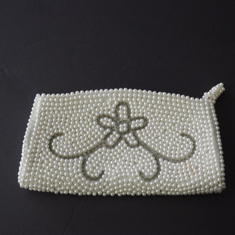 20’s White Satin Beaded Clutch main image 1