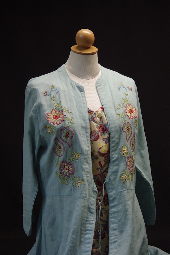 Aqua Floral Embroidered Coat Dress, April Cornell