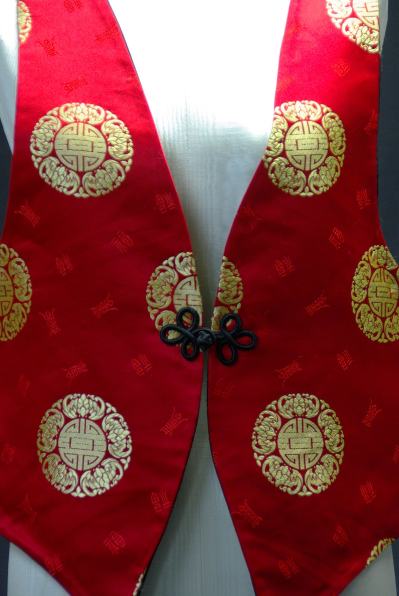 Red Satin Vest with Asian Style Design