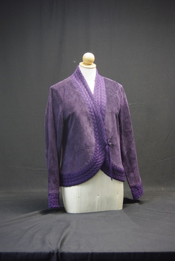 Purple Suede Jacket with Knit Details,