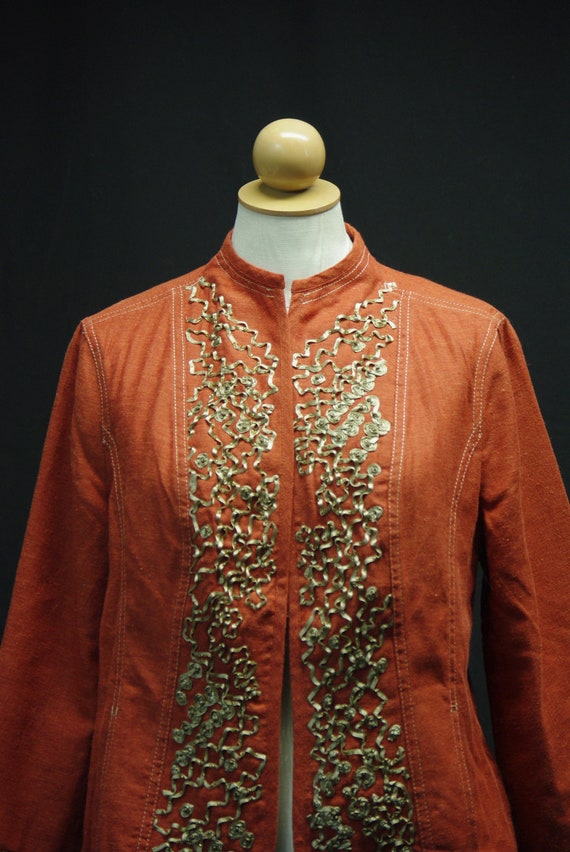 Embellished Rust Linen Jacket, Coldwater Creek Un… - image 4