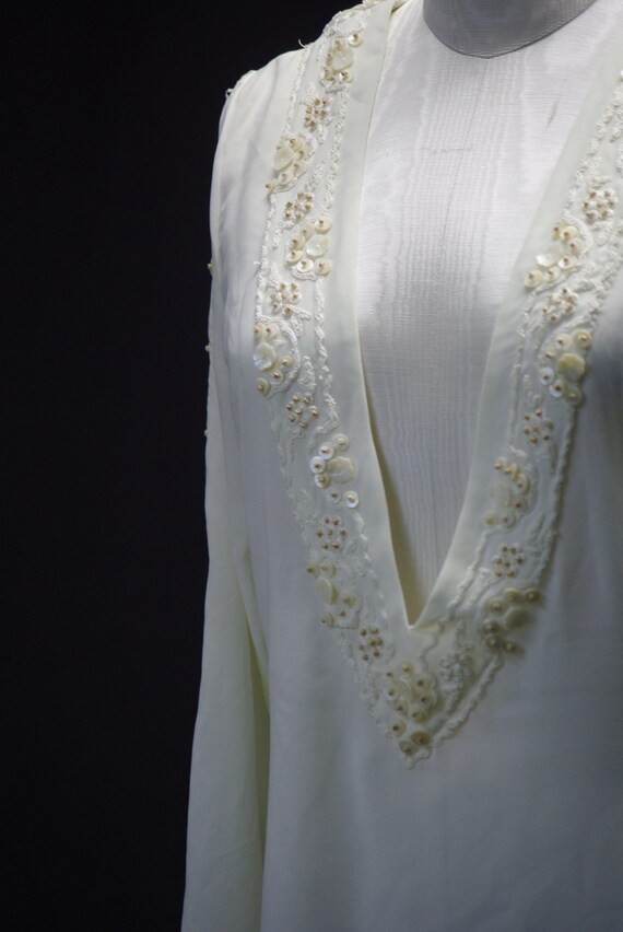 Creamy Sheer Embroidered Blouse, Shell Button Det… - image 7