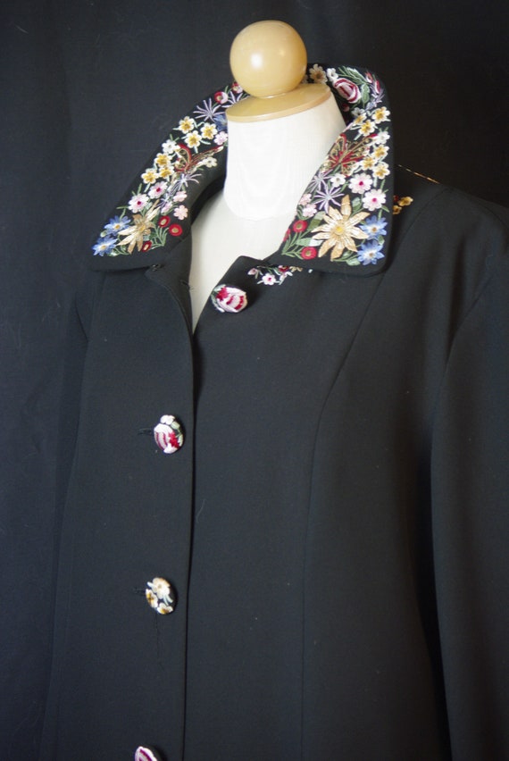 Joseph Ribkoff Black Coat Embroidered Collar Cuff… - image 2