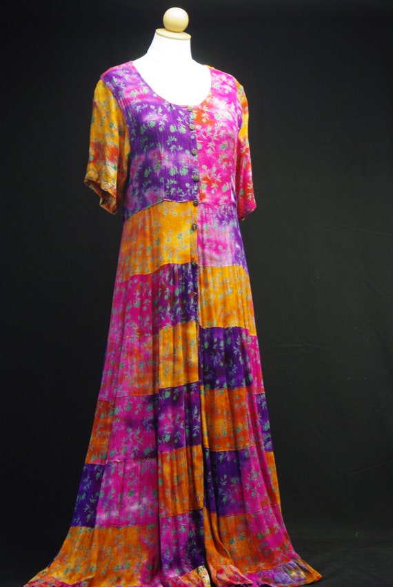 Pink & Orange Patchwork Peasant Dress - image 5