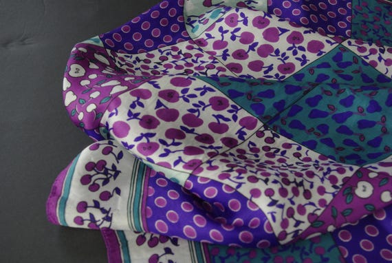 Patchwork Pattern Scarf Vintage Square Teal Purpl… - image 5