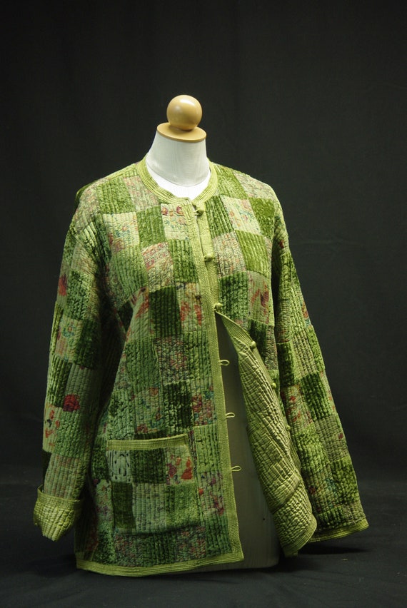 Green Velvet Patchwork Reversible Jacket