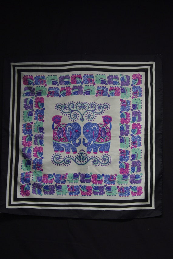 Elephant Silk Scarf, Square Thai Silk Scarf, Pink… - image 5