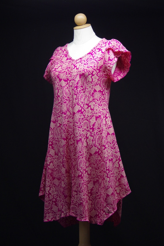 Hot Pink Folk Art Dress, William Morris Style Prin