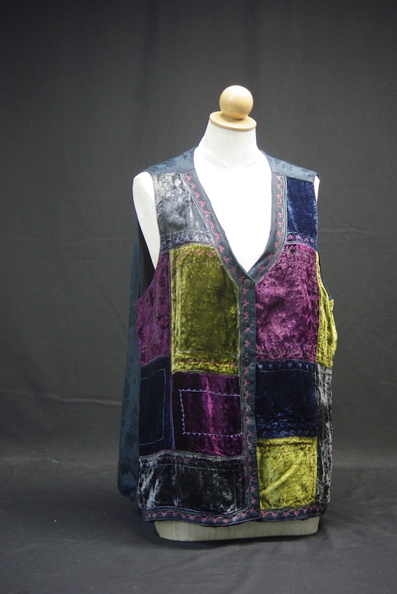 Velvet Patchwork Embroidered Vest, April Cornell