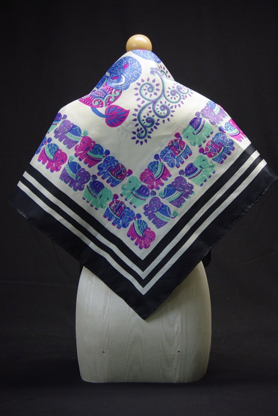 Elephant Silk Scarf, Square Thai Silk Scarf, Pink… - image 1