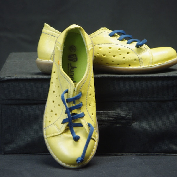 Yellow Leather Ladies Walking Shoes, Made in Spain,