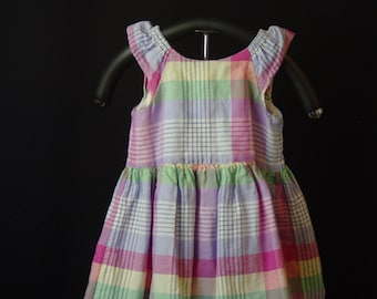 Pink Green Plaid Baby Sundress Linen / Cotton Lined Size 4 Years Gap