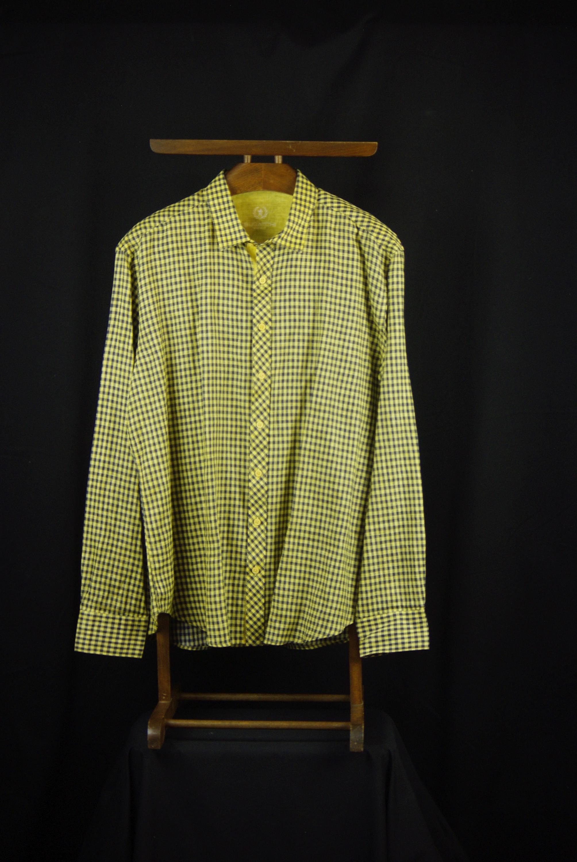 Chemise Manche Courte Bugatchi Uomo - Bleu Motifs Géométriques - Taille M/L - 100% Coton - Classique - Occasion Très Bon État