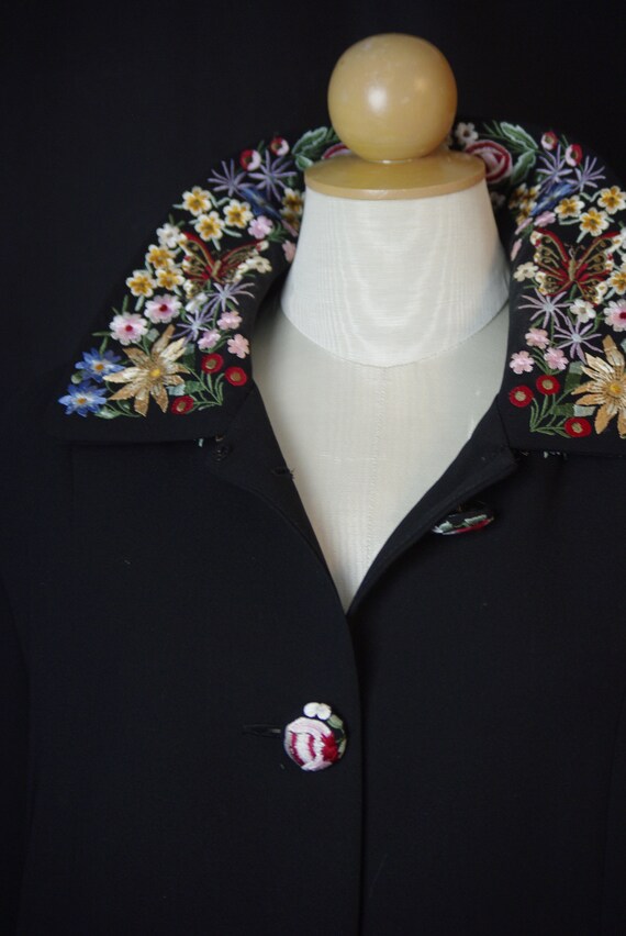 Joseph Ribkoff Black Coat Embroidered Collar Cuff… - image 3
