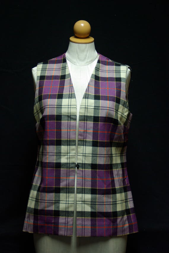 Classic Violet & Black Plaid Scottish Wool Vest