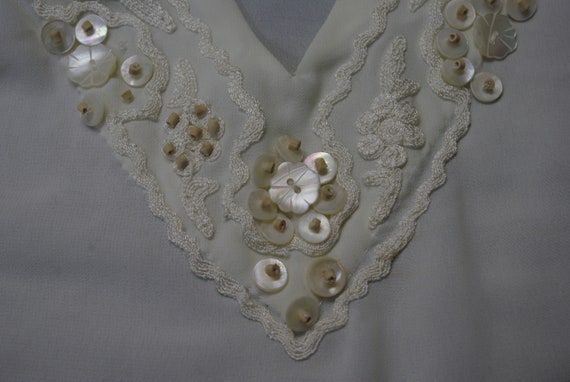 Creamy Sheer Embroidered Blouse, Shell Button Det… - image 2