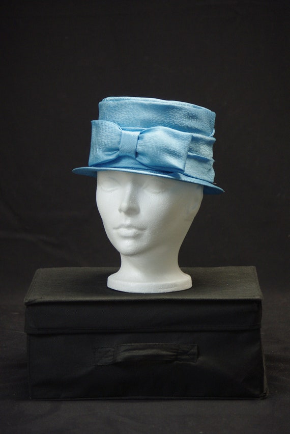Sky Blue Taffeta Vintage Hat, 60's Era Ladies Hat,