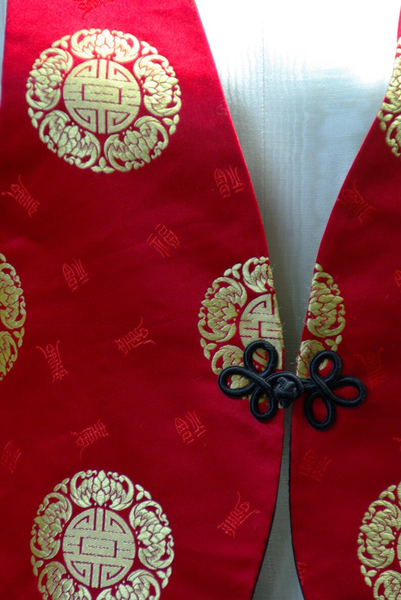 Red Satin Vest with Asian Style Design