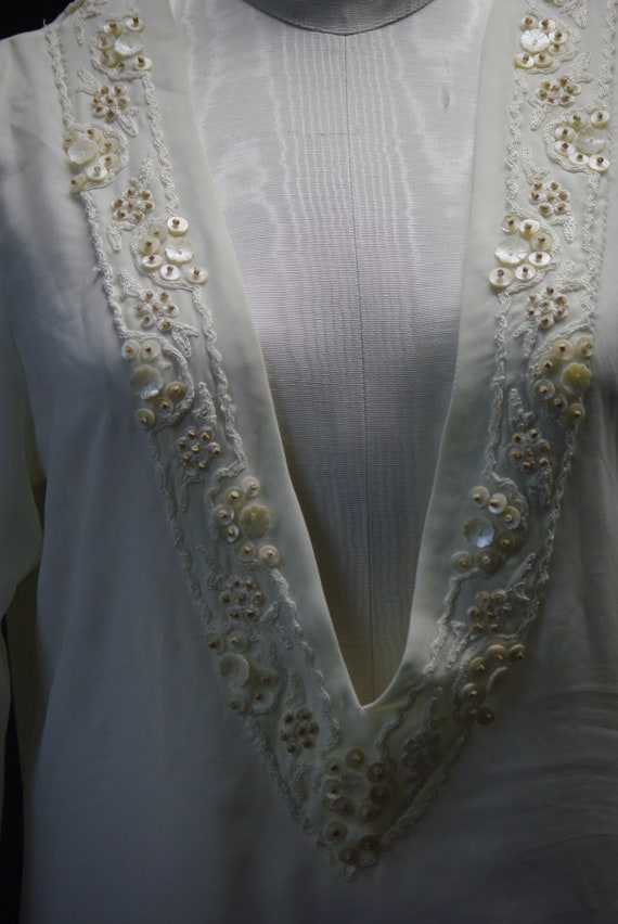 Creamy Sheer Embroidered Blouse, Shell Button Det… - image 8