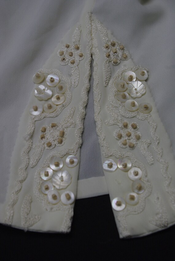 Creamy Sheer Embroidered Blouse, Shell Button Det… - image 4