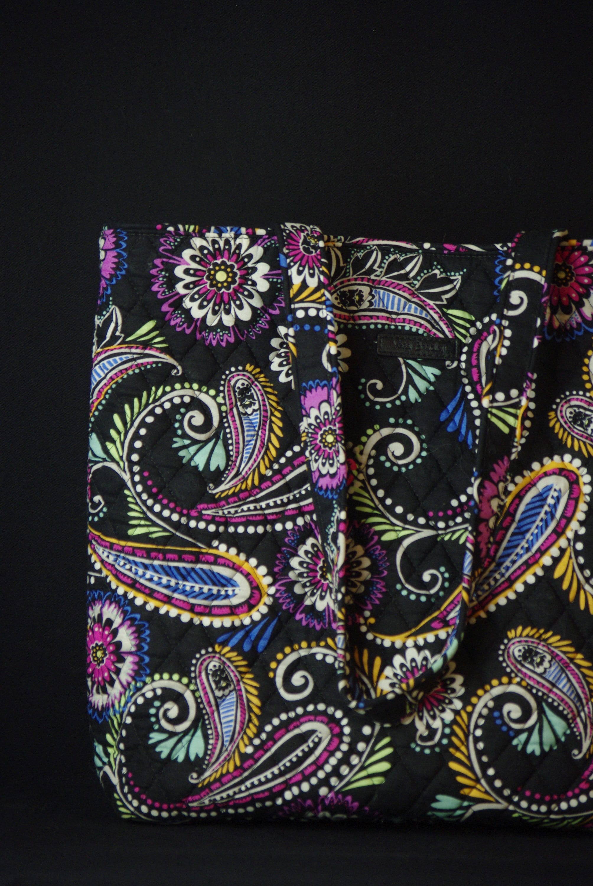 Vera Bradley Black bandanna Large Backpack Book Bag Colorful Paisley 17\