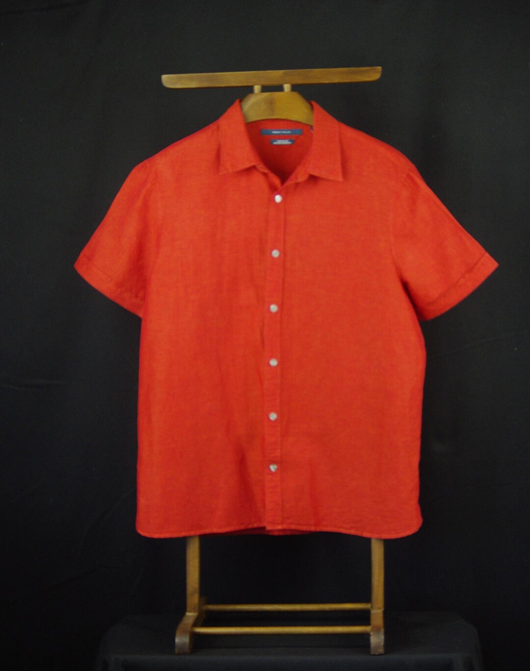 Linen Blend Orange Shirt Men's XL Perry Ellis Short Sleeve Summer