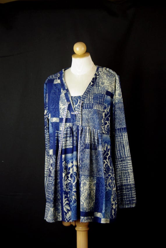 Patchwork Blouse Size M Peasant Style Bohemian Na… - image 1