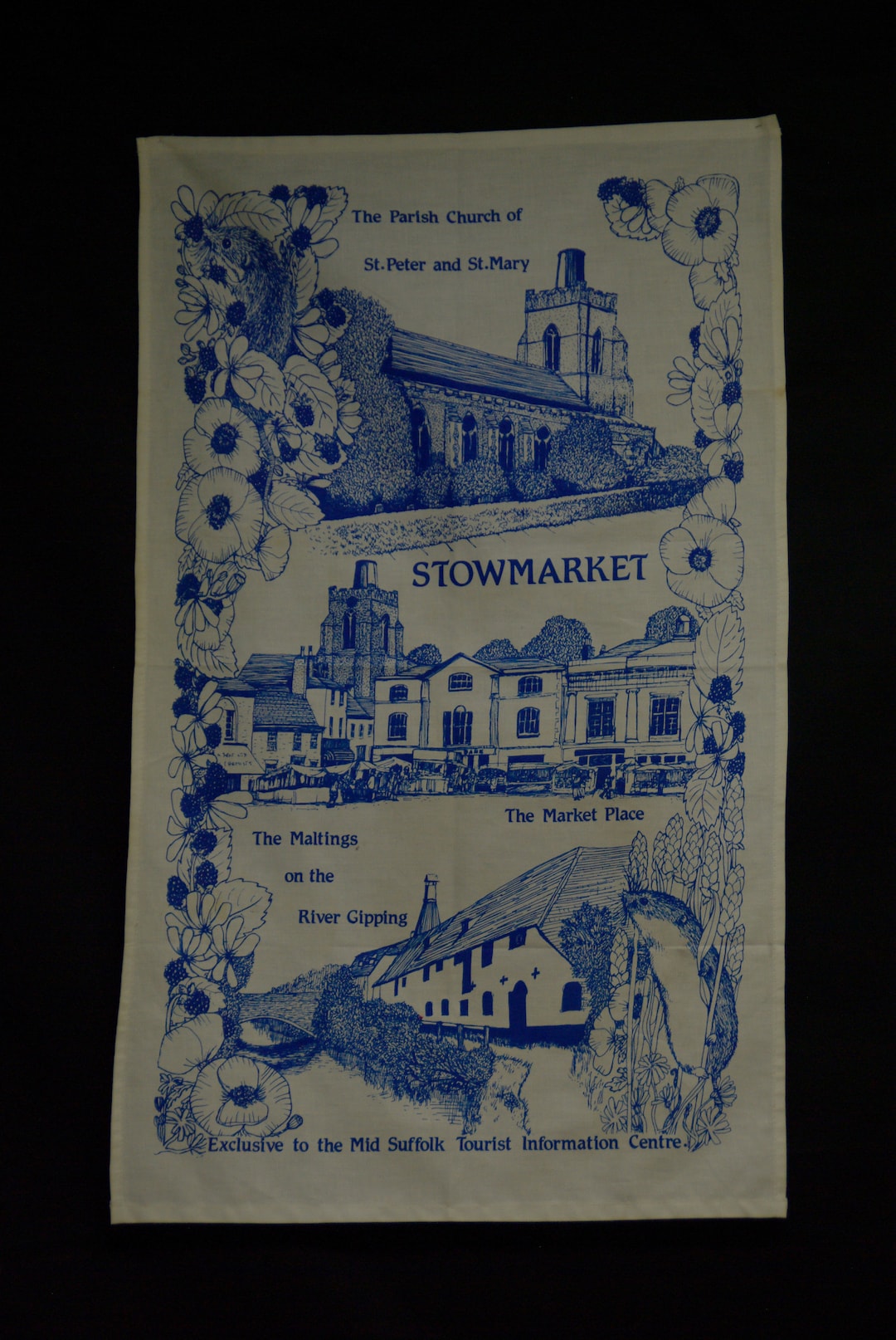 Suffolk England Tea Towel Vintage Blue Cream Etsy