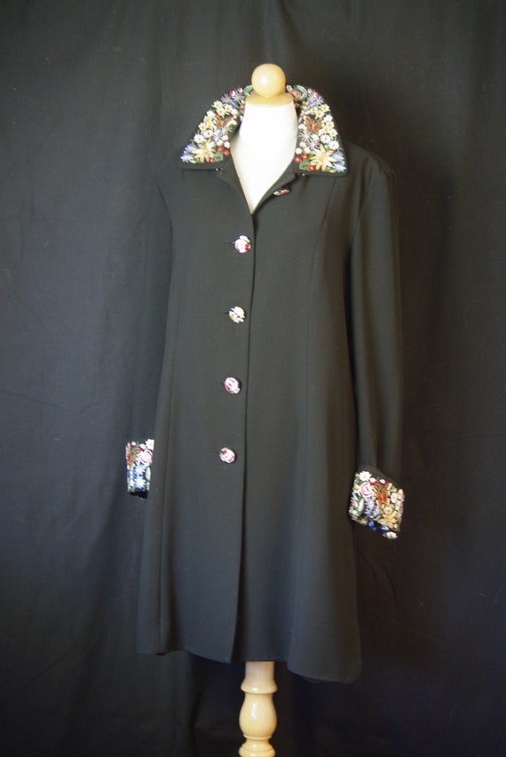 Joseph Ribkoff Black Coat Embroidered Collar Cuff… - image 1