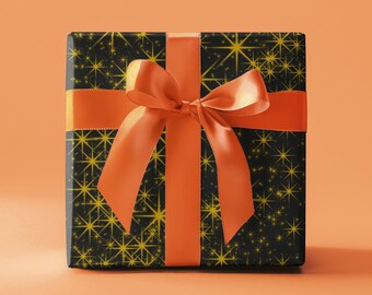 High Quality Gift Wrap Papers: Black/Dark Night Sky with Gold Sparkling Stars, Star Gazing Themed Gift Wrap