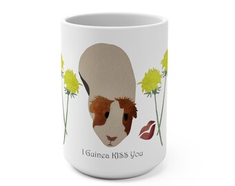 Mug 15oz - Lil Lady Pif - Guinea Pig Lovers - Gift - Funny and Playful Art - Per Lovers - White and Brown Guinea Pig