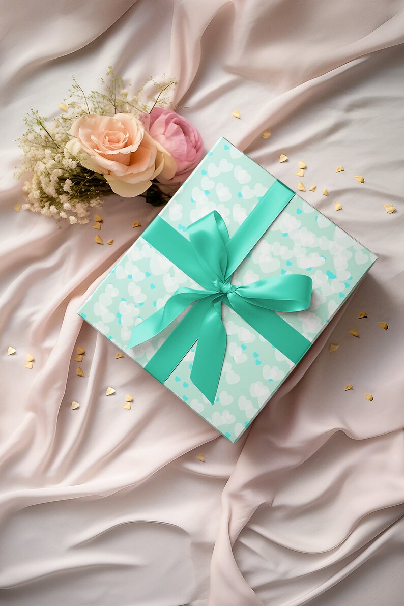 Gift Wrap Papers Minty Hearts image 1