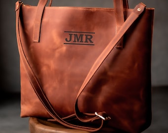Personalized Leather Tote Bag: Handmade Monogram Crossbody