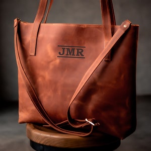 Personalized Leather Tote Bag: Handmade Monogram Crossbody