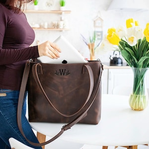 Genuine Leather Tote Bag - Leather Purse, Leather Bag, Leather Tote, Leather Tote with Zipper Option, Personalized Women Bag Rachiba