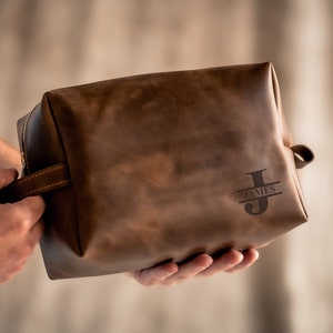 Personalized Leather Dopp Kit: Engraved Toiletry Bag, Groomsmen Gift
