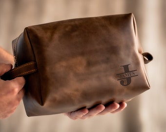 Personalized Leather Dopp Kit: Engraved Toiletry Bag, Groomsmen Gift
