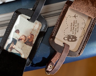 Travel luggage tags, Picture luggage tags personalized, Luggage tags with quote, Leather luggage tags with image