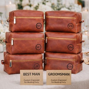 Personalized Leather Toiletry Bag: Full Grain Dopp Kit, Groomsmen Gift