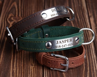 Engraved leather dog collar, Leather Dog Collar, Custom Dog Collar with Name Plate, Cat Collar, Leather Cat Collar, Personalized Collar