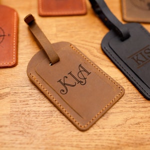 Etiquetas de equipaje de cuero personalizadas con el logotipo de la empresa, etiqueta de equipaje grabada con tarjeta de contacto, bolsa de viaje de cuero, aniversario de bodas